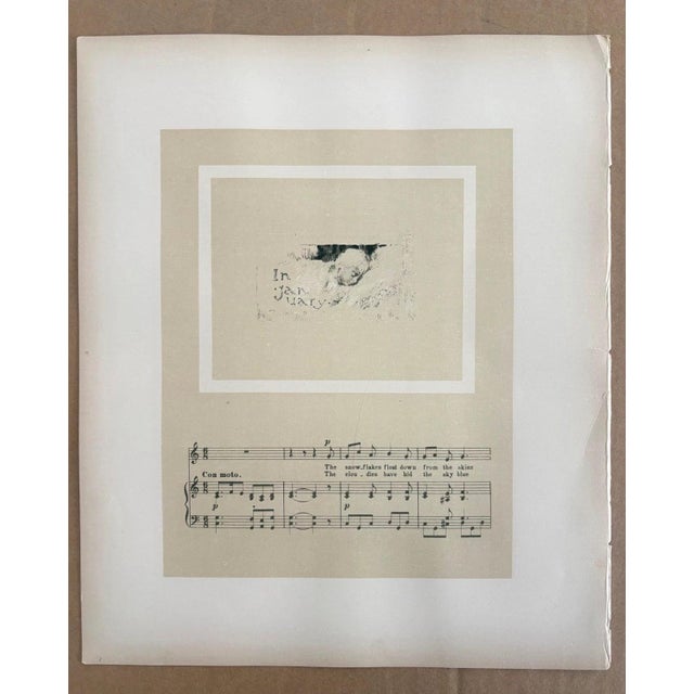 Realism Antique Matted January Lullaby Print w/William Ladd Taylor Chromo on back, EUC For Sale - Image 3 of 5