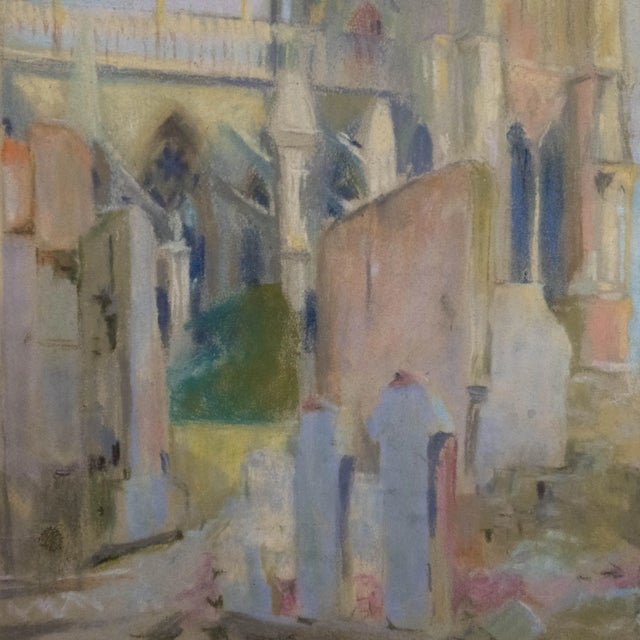 Early 20th Century Impressionist Pastel on Paper of Gothic Cathedral Scene For Sale - Image 4 of 9