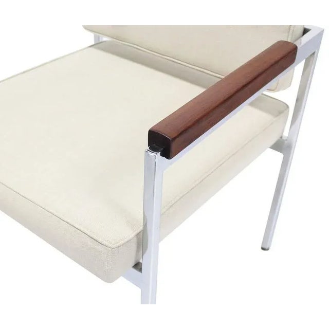 Mid-Century Modern Early 20th Century Chrome Bases Solid Oiled Walnut Arms Armchairs- A Pair For Sale - Image 3 of 9