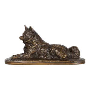 French Antique Bronze Sculpture of Husky Dog by Emmanuel Fremiet
