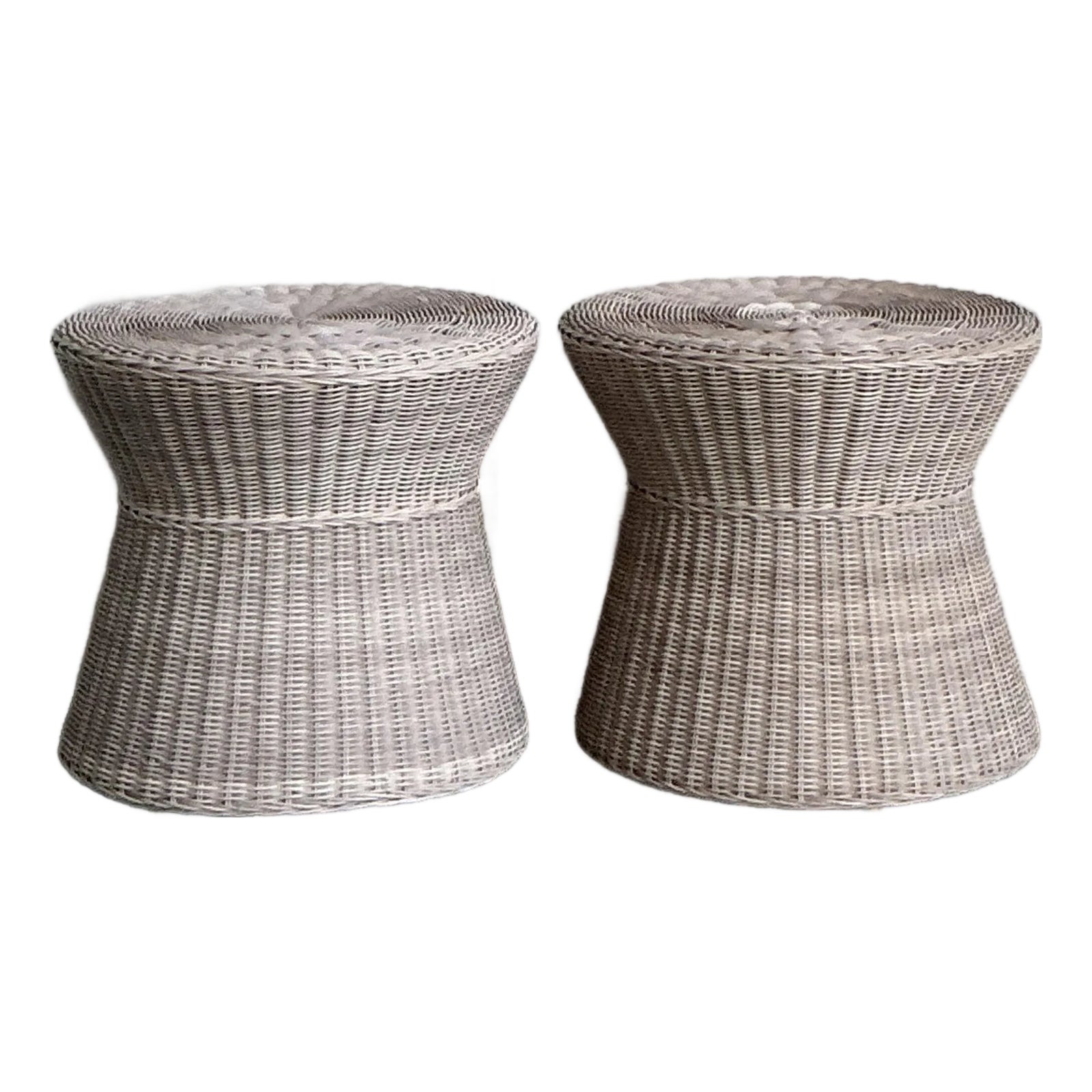 Vintage Coastal Pale Pink Woven Rattan Side Tables - A Pair | Chairish