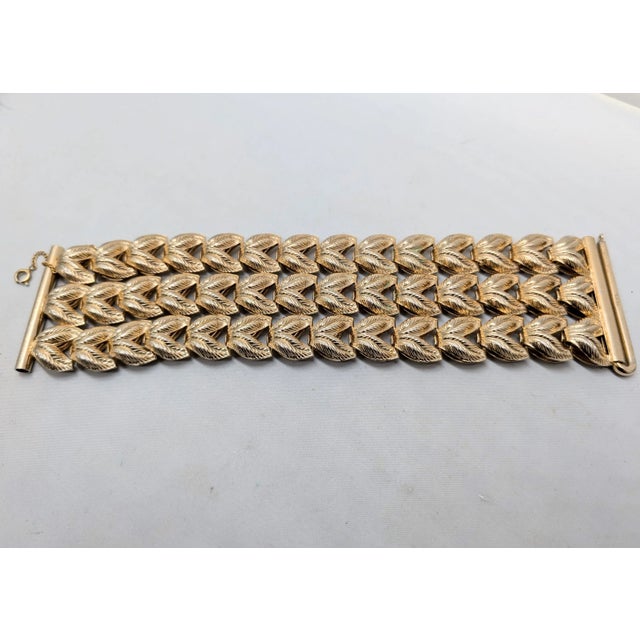 Mid-Century Modern Vintage Signed Napier Goldtone Wide Chevron Bracelet For Sale - Image 3 of 9