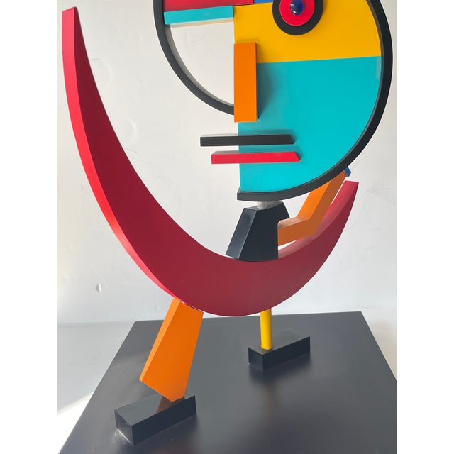 1970s Abstract Geometric Face Wood Sculpture, Signed For Sale - Image 5 of 15