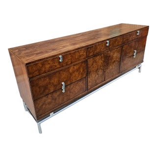 Vintage White Furniture Co. Burl & Walnut Dresser on Aluminum Tubular Base For Sale