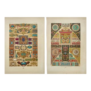 1873 Racinet l'Ornement Polychrome Chromolithographs – Renaissance Ornament Prints, Pair For Sale