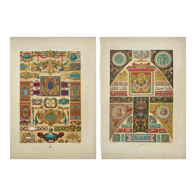 1873 Racinet l'Ornement Polychrome Chromolithographs – Renaissance Ornament Prints, Pair For Sale