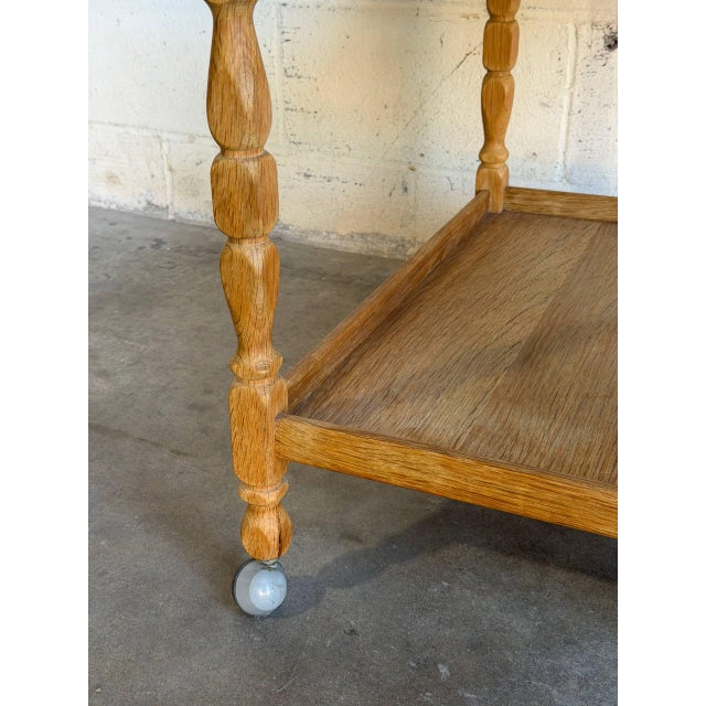 Brown Oak Tile Top Rolling Bar Cart Serving Tea Table in Style of Henning Kjaernulf Denmark Mid-Century 1970s For Sale - Image 8 of 10
