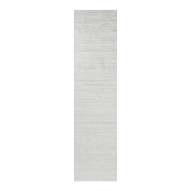 Rug & Kilim’s Oversized Textural Rug in Solid White, Gray and Cream Striae - 3x12 For Sale