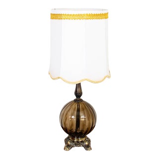 Mid Century Modern Smoke Glass Desk Lamp Textured Body With Metal Base For Sale