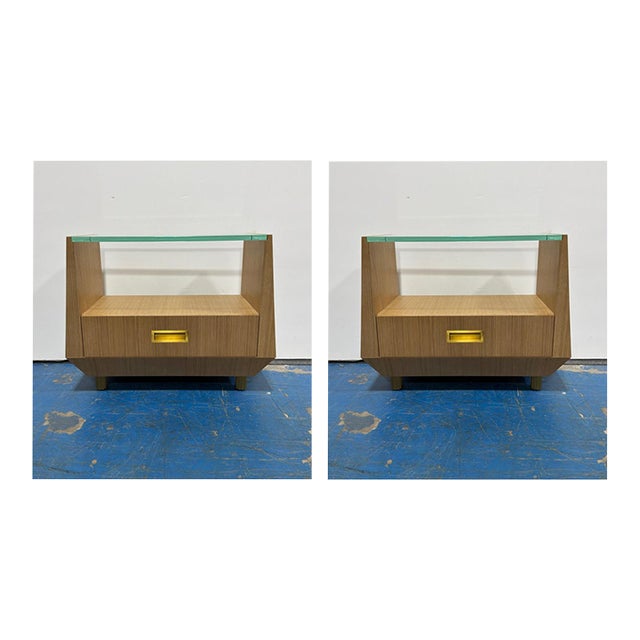 Stylish Baker Thomas Pheasant Gem Night Tables / Pair. Modern look, glass top. Gold accents. Unfinished, As Is. Original...