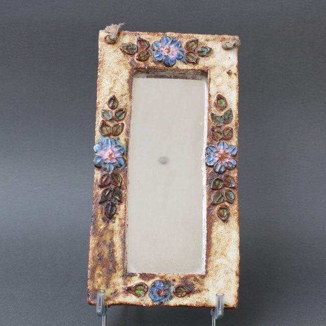 Ceramic Wall Mirror with Flower Motif by La Roue, 1960s For Sale - Image 17 of 17