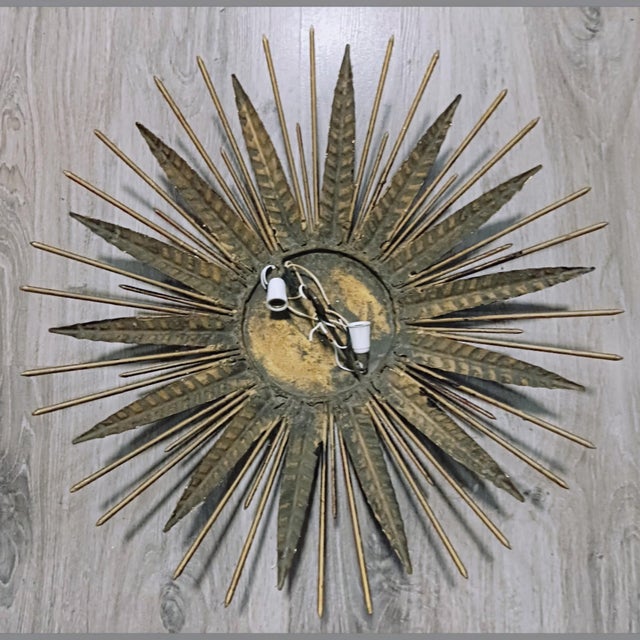 Vintage Gilt Sunburst Wall Light with Textured Dome, 1950s For Sale - Image 10 of 14