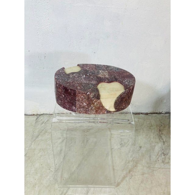 Great looking marble box. The stone only wraps over part of the wooden box.