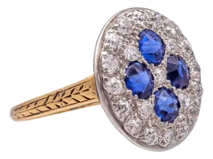 Antique 1900's Old Mine Diamond and Sapphire Platinum + 14k Yellow Gold Ring