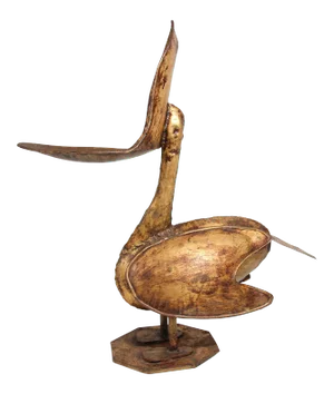 Large Scale Brutalist Gilt Metal Pelican Sculpture Ashtray Stand