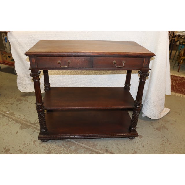 Late 19th Century Antique Oak Console Serving Table Pineapple Legs
