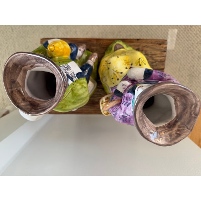 Vintage Pair of Handmade Majolica Farmer and FarmWife Toby Pitchers, Made in Portugal For Sale - Image 4 of 12