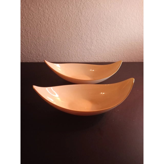Ceramic 1980s Lenox Beige Gilded Porcelain Boat Shape Dishes- Set of 2 For Sale - Image 7 of 8