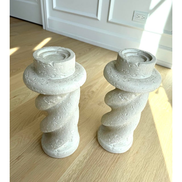 Sculpture Materials 1988 Bon Art Michael Taylor Style Spiral Plaster Candlesticks, a Pair For Sale - Image 7 of 11