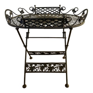 Antique French Style Folding Wrought Iron Garden Table With Grapevine Motif For Sale