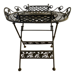 Antique French Style Folding Wrought Iron Garden Table With Grapevine Motif
