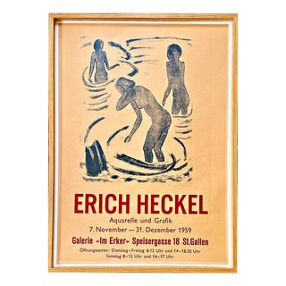 Nude Bathing Lithograph Exhibition Poster from Erich Heckel, 1957 For Sale