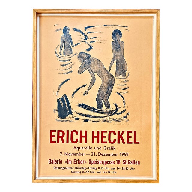 Nude Bathing Lithograph Exhibition Poster from Erich Heckel, 1957 For Sale