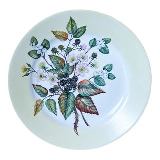 Mid-Century Hand-Painted Botanical Floral Porcelain Plate in Yellow, Signed and Dated For Sale