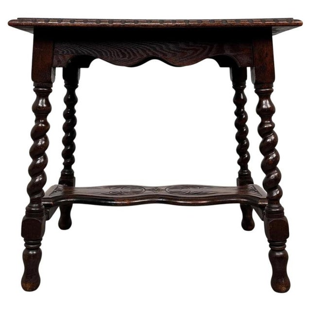 Brown 19th Century Antique English Barley-Twist Oak Side Table For Sale - Image 8 of 10