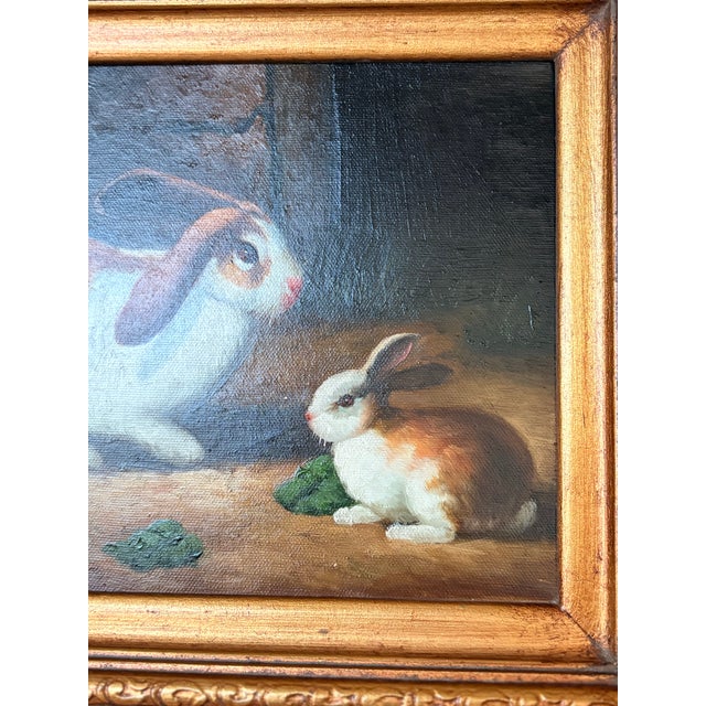 Vintage Borofsky Signed With Rabbits Foraging Oil Painting For Sale - Image 11 of 16