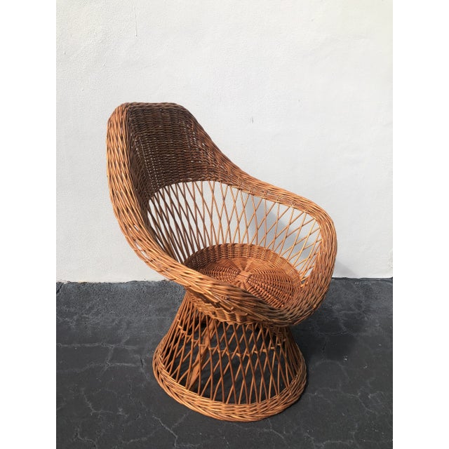 Boho Chic Vintage Coastal Rounded Wicker Side Chair For Sale - Image 3 of 7