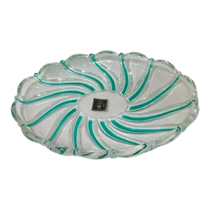 Late 20th Century Mikasa Green Striped Glass Oval Tray Dish Germany