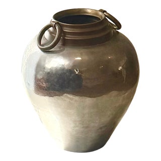 Mid-Century Modernist Hammered Silver Vessel With Bronze Handles, Est Scandinavian Studio Work, Circa 1960s For Sale