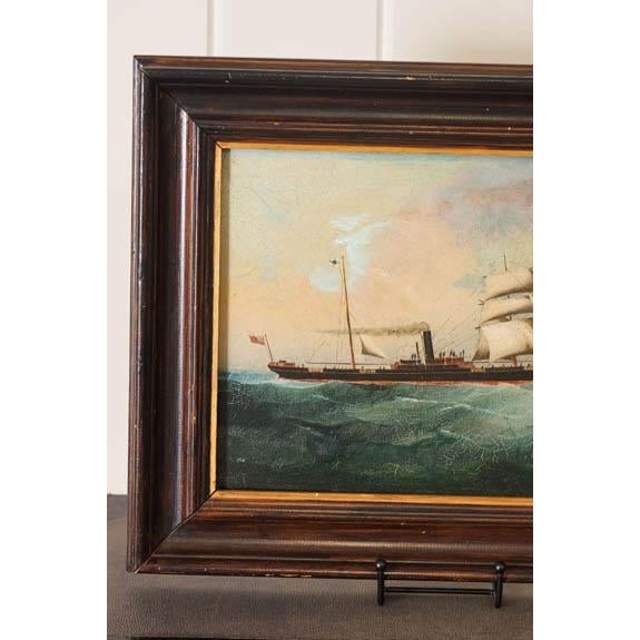 English Antique Oil on Canvas British Steamship Painting in Oak Frame For Sale - Image 3 of 9