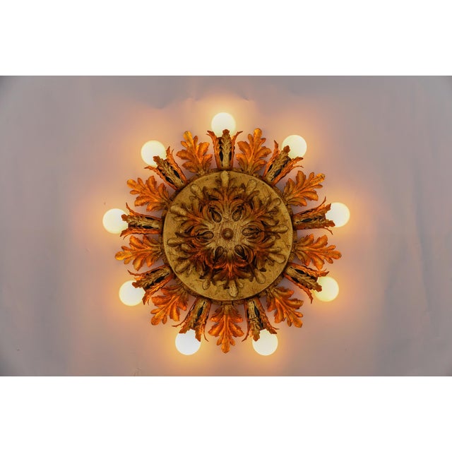 Large vintage florentine leaf ceiling lamp by banci firenze, 1960s, italy very good condition. Handcrafted in the 1960s in...
