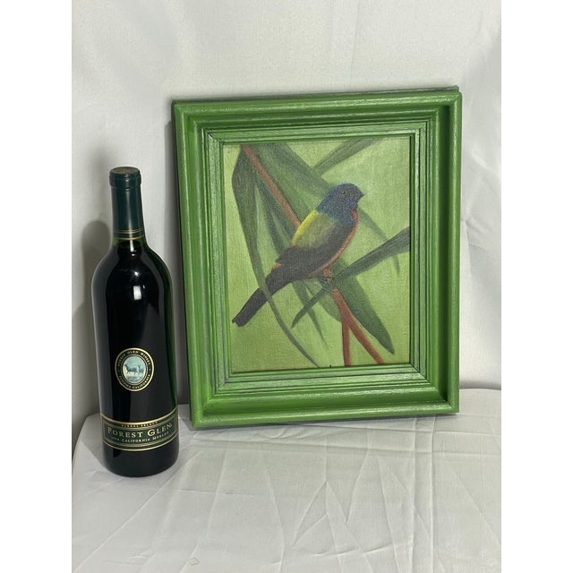 Vintage Male Painted Bunting Bird Painting For Sale - Image 4 of 9