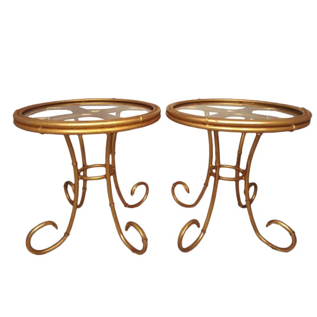 MidCentury Faux Bamboo Gilt Tables French Style Acanthus and Faux