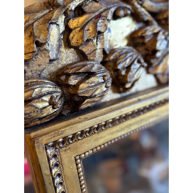 Mid 20th Century Large Carved Antique Regency Carved Wood Gold Mirror.. 64” Tall. Three Dimensional Carving Doves and Cornucopia. For Sale - Image 5 of 8