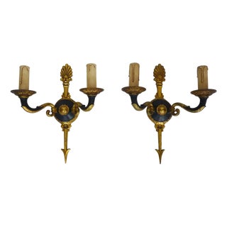 Empire Double-Light Bronze Arrow Wall Sconces, 1950s, Set of 2 For Sale