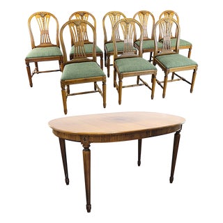 Mid-Century Modern Gustavian Dining Table and Chairs, 1960s, Set of 9 For Sale