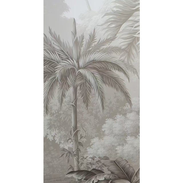 Gray 36" * H108" *6ps, Hand-Painted Retro Grey Tone Palm Rainforest Wall Mural, Low-Saturation Misty Tropical Plant Wall Covering For Sale - Image 8 of 9