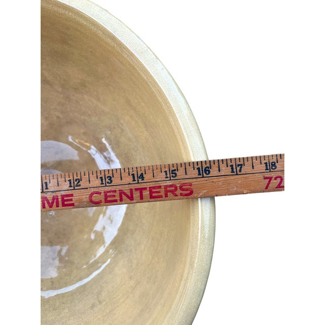 Largest Antique Weller Pottery #16 Yellow Ware Striped Farmhouse Bowl For Sale In Jacksonville, FL - Image 6 of 6