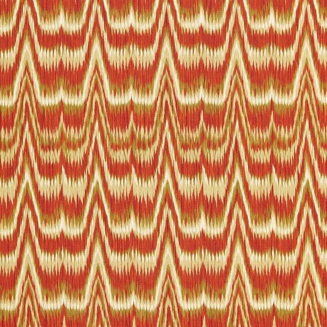 Sample- Schumacher Kamalia Ikat Print Fabric in Cinnabar For Sale