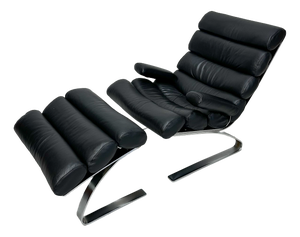 Set of Black Leather Sinus Lounge Chair and Ottoman by Reinhold Adolf for COR, 1970s