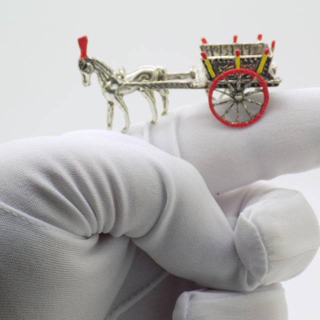 Metal Vintage Sicilian Silver 800 Traditional Carriage Figurine, Italy, 1980s For Sale - Image 7 of 12