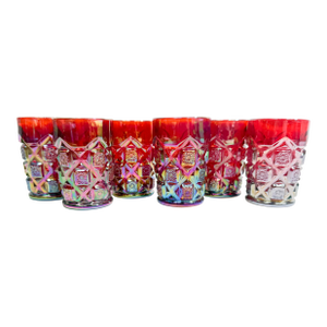 1970s Mid Century Modern Westmoreland Ruby Carnival Heavy Iridescent Glasses - 6 Pieces