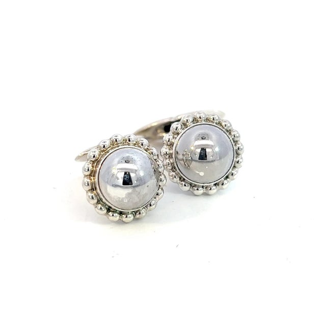 Metal 1990s Georg Jensen Estate Round Beaded Mens Cufflinks Silver, 2 Pieces For Sale - Image 7 of 12