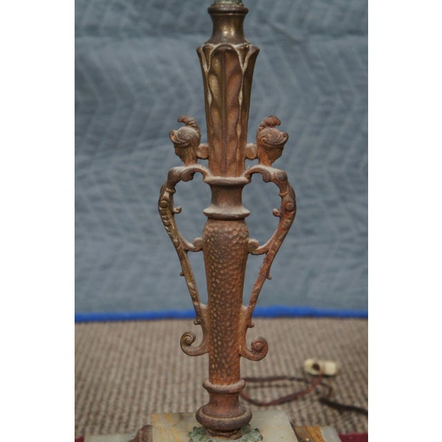 Late 19th Century Antique Late 19th Century Brass & Marble 3 Arm Candelabra Torchiere Floor Lamp With Shade For Sale - Image 5 of 13
