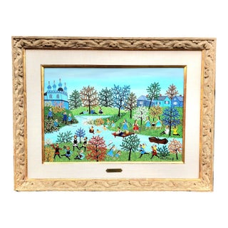 Beautiful "La Fin De La Moisson" Painting Framed. For Sale