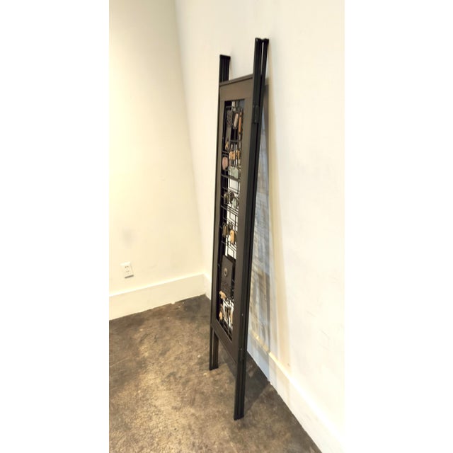 Post Modern 80's 90's Iron Folding Screen With Wood and Stone Elements For Sale In Dallas - Image 6 of 6